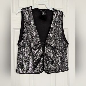 NWOT Rachel Zoe Women's Silver & Black Sequins/Glitter/Sparkle Vest